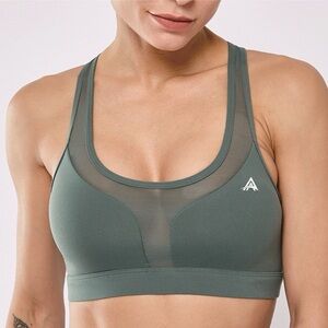 Sage Green Racerback Sports Bra with Mesh Panel